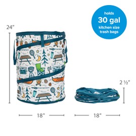 Camco Pop-Up Utility Container - Use as Collapsible Trash Can When Camping - Holds 30-Gallon Kitchen-Size Trash Bags - Stands 2-Ft Tall & Collapses for RV Storage and Organization (42997)