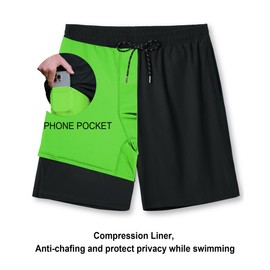 Milin Naco Mens Swim Trunks 9 Inch Compression Liner 2 in 1 Quick Dry Swimming Shorts with Zip Pockets Drawstring Bathing Suits
