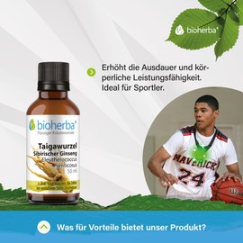 BIOHERBA Sibirischer Ginseng – Taigawurzel Tinktur 50 ml – Eleuthero Eleutherococcus – Förderung von Ausdauer & Immunsystem, Hilft bei Erschöpfung, Konzentration Zellschutz mit Zink, PZN 18215592