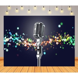 CORFOTO 5x3ft Fabric Microphone Backdrop Karaoke Party Glitter Spots DJ Stage Background 80'S 90'S Hip Pop Rock and Roll Theme Disco Musical Party Decorations Photo Booth Studio Props