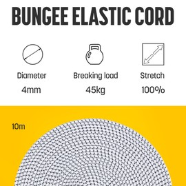 Kamu Synber Bungee Cord 4mm x 10m Elastic Shock Cord Bungee Rope for Tarpaulin, Kayak, Tie Down, Camping | White/Black