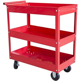 HPDMC 400 lb Capacity Steel Tool Service Push Cart with 3 Shelves, Red