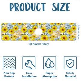 Watercolor Sunflowers Sink Splash Guard Faucet Mat Sunflowers Polka Dots Super Absorbent Fast Drying Mat Sink Gadgets-Splash Guard Behind Faucet Drip Catcher for Kitchen Bathroom, 23.5"x5.5"