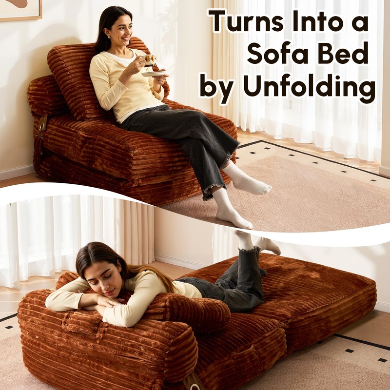 CAODOC Folding Sofa Bed Convertible Sleeper Chair with Pillow, Foldable