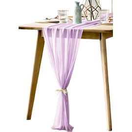 BOXAN Rustic 30x120 Inch Light Purple Sheer Table Runner for Boho Lavender Wedding Party Decor,Romantic Bridal & Baby Shower Lilac Reception Table Linen Scarf Swags Birthday Party Supplies Decorations