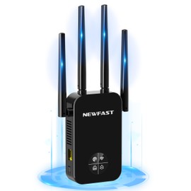NEWFAST WiFi Booster Range Extender 1200Mbps Dual Band WiFi Extender Booster 5GHz & 2.4GHz, 4x Antennas, Access Point Hotspot with 360° Coverage, Wi-Fi Repeater, UK Plug