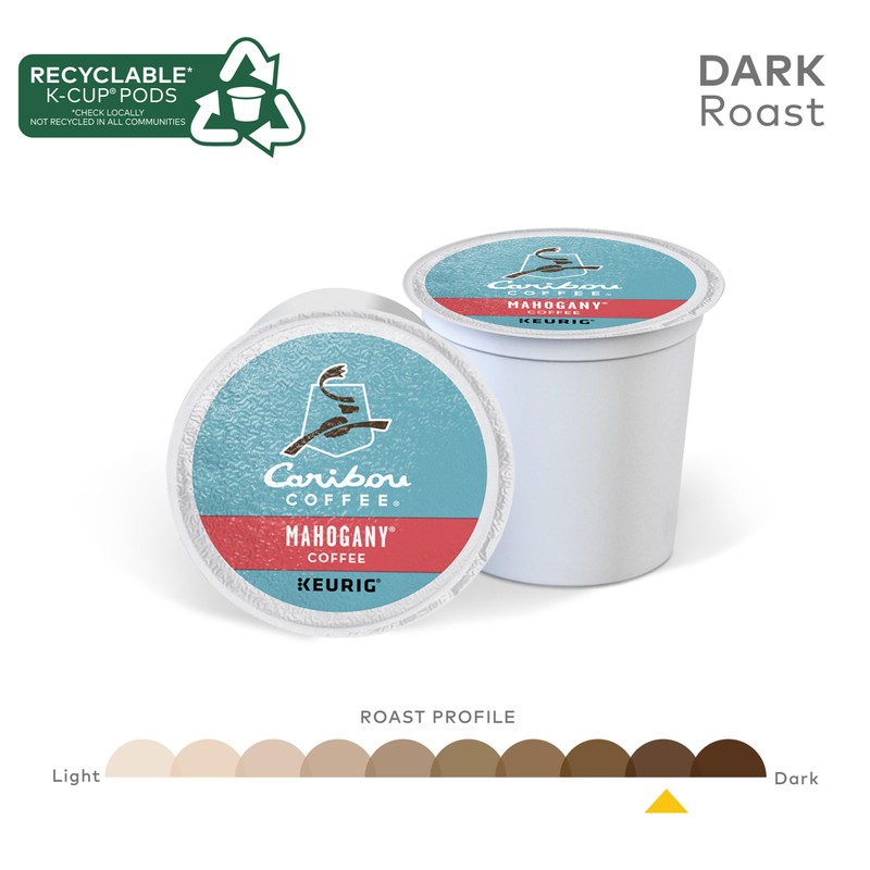 Caribou Coffee Mahogany, Single-Serve Keurig K-Cup Pods, Dark Roast Coffee,