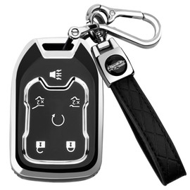 XIYANG TRADE for GMC Key Fob Cover with Keychain, Key Case Shell TPU Full Protection Compatible with GMC Chevy Silverado Suburban Tahoe Acadia Terrain Yukon Sierra 1500 2500 3500 HD (Black, 6 Button)