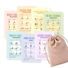 Holistic Atelier Chakra Yoga Cards Set, 7 Illustrated Cards with Poses and Description, A6 Size in a Drawstring Bag