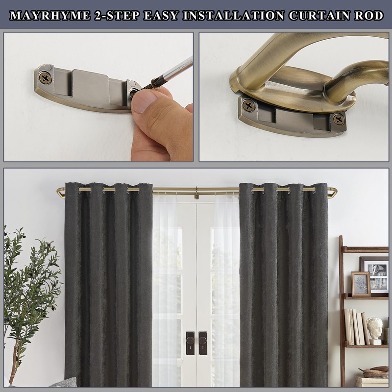 Double Curtain Rods Antique Bronze,Room Darkening Curtain Rod for 72-144