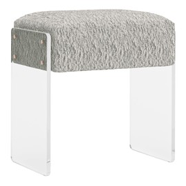 bitaycan Soft Fluffy Stool, Modern Acrylic Footstool with Upholstered Seat, Fluffy Stool for Living Room Bedroom (Grey)