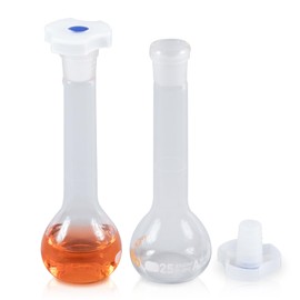 PEKYBIO 25ML Volumetric Flask Set|ASTM Class A 3.3 Borosilicate Glass|Polypropylene Stopper|White Graduation|for Analytical Chemistry Work|2PCS