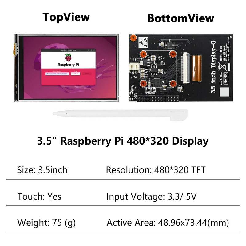 Aurevita For Raspberry Pi Screen, 3.5 inch Resistive Touchscreen, Mini