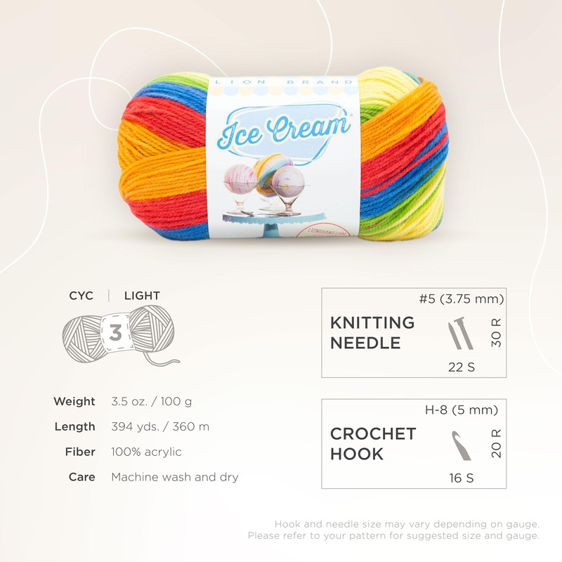 Lion Brand Yarn, Ice Cream Baby Yarn for Knitting, Crochet,