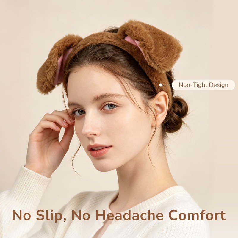 Dog Ears Headband Fluffy Animal Ears Hairband Brown Dog Costume