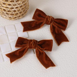 2pcs Brown Velvet Ribbon Hair Bows Clips for Girls Kids 3in Small Cute Soft Fall Velvet Alligator Barrettes Hairpins Everyday Give Thanks Dress Outfit Decoration Accessories Gift