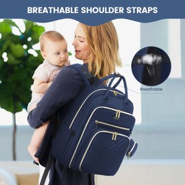 LOVEVOOK Diaper Bag Backpack, Quilted Baby Bag with Changing Pad & Pacifier Holder, Waterproof Travel Diaper Bags with USB Charging Port, Functional Durable Large Capacity, Navy Blue