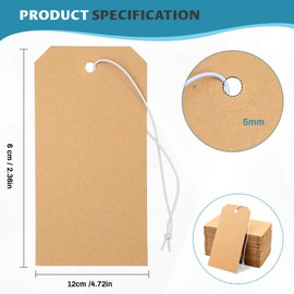 50 Pack Manila Shipping Tags with Elastic String Blank Labeling Tags with Strings Attached, 4 3/4" x 2 3/8"