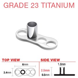 Forbidden Body Jewelry 14g Solid Grade 23 Titanium Dermal Base Anchor, 2.5mm Rise Length (3-Hole)