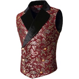 VATPAVE Mens Victorian Double Breasted Vest Gothic Steampunk Waistcoat X-Large SV18 WineRed