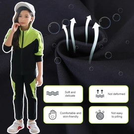 SXSHUN Girls' Tracksuit, Children's Jogging Suit, Sports Suit, Two-Piece Clothing Set, Leisure Suit, Sports Jacket and Sweatpants, Green