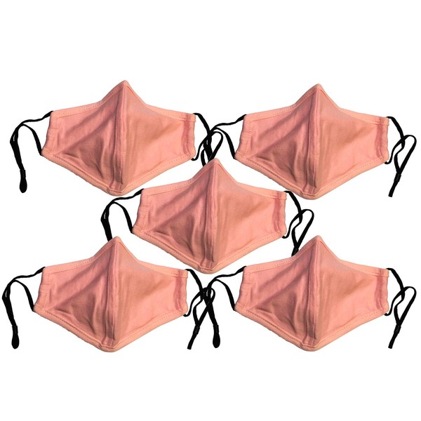 TNS Adult Cotton Cloth Face Mask, Washable, Reusable with Adjustable Ear Loops, Coral, 5-Pack (SMNC-5-CORAL)