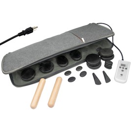 Massage Stones Set with Warmer Kit Hot Rocks Bamboo for Massage Hot Stones Massage Warmer Kit with Temperature Control and Carry Bag for Home Use (18 Stones and 2 Sticks)