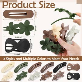 12 Pcs Flat Hair Clips for Women, Lay Flat Claw Clips Flower Hair Clips for Women French Concord Flat Hair Clips, 3 Styles Matte Hair Clips for Thin Thick Hair