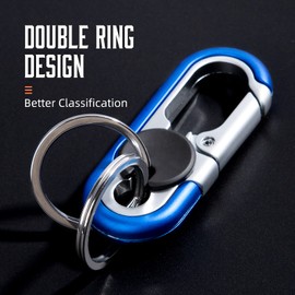 2 Pack Men's Car Key Chain - 2023 New Stainless Steel Car Keys Keychain with 2 Key Rings,Men Heavy Duty Car Keychain with Rotary Detachable Key Ring (Black+Blue)