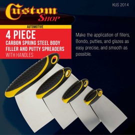 Custom Shop 4-Piece Carbon Spring Steel Body Filler Spreaders & Putty Scraper Set with Ergonomic Handles 2”, 3”, 4”, 6”