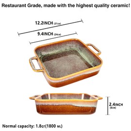 jinsongdafa 9" x 9"Square Casserole Dish, 1.8 Qt Ceramic Au gratin Baking Dish with Handles, Or for mixing, salad, pasta plate, Best gift for those who love baking, Microwave, Oven safe