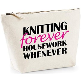 Hippowarehouse Knitting Forever Housework Whenever printed make up cosmetic wash bag 18x19x9cm