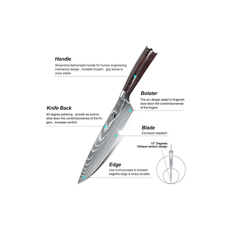 Dfito - Juego de cuchillos de chef con bolsa enrollable,
