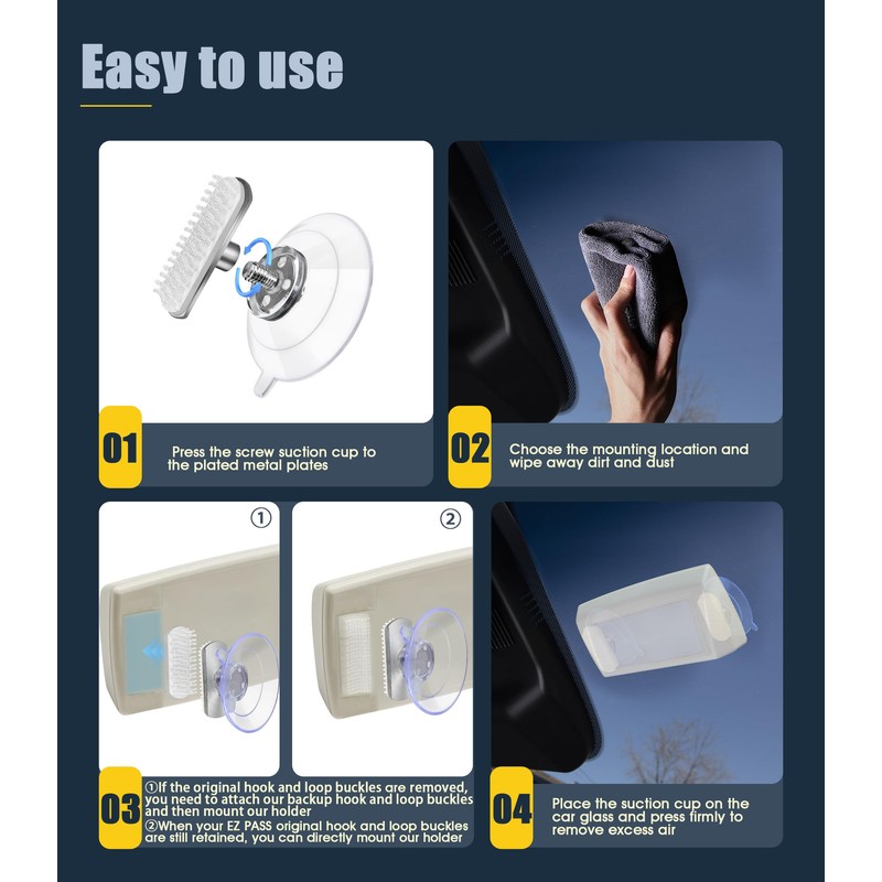 (2 Sets) Orzero Windshield Holder for EZ Pass/IPass/IZoom - Easy