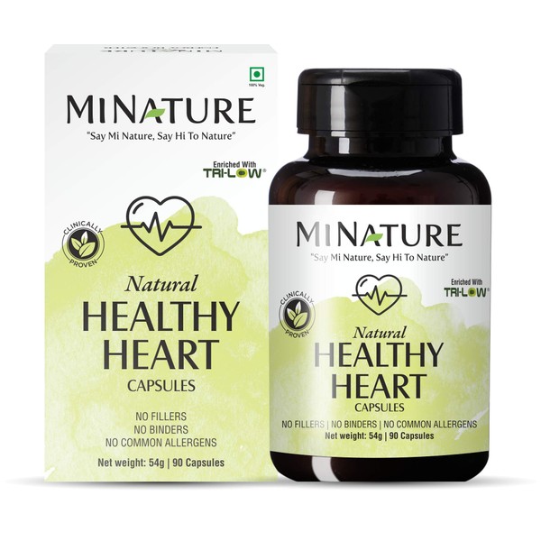 mi nature Healthy Heart Capsules Enriched with TRI-Low 90 Veg Capsules | 45 Day Supply| 1000mg | TRI Low, Amla Extract, Garlic Extract, Arjuna Extract | Made from Indian Herbs