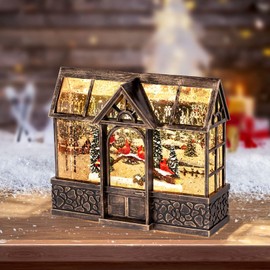 Christmas Lantern Snow Globe, Cardinal Christmas Music Box with 8 Songs, 6H Timer Battery Operated & USB Powered Suitable for Christmas Home Decorations Holiday Table Party Decor Gifts