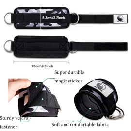 Slim Panda 1 Pair Ankle Straps for Cable Machines for Kickbacks, Glute, Leg Extensions, Curls, and Hip Abductors for Men and Women Ankle Cuffs, Adjustable with Double D-Rings (Grey Camo 1Pair)