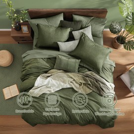 Monbix Monbix Queen Comforter Set - 7 Pieces Cationic Dyeing Olive Green Bed in a Bag Queen Bedding Sets with Comforter, Sheets, Pillowcases & Shams, Reversible Bedding Comforters Sets