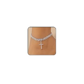Silver Ankle Bracelets for Women Gold Anklets for Women Waterproof Stainless Steel Link Chain Anklet Tennis Rhinestone Diamond Anklets for Women Heart Butterfly Anklets Summer Beach Foot Jewelry (9_Silver Cross)