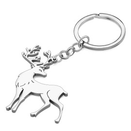 SHIGIE Christmas Stainless Steel Cute Deer Keychain Car Wallet Key Ring Wild Animals Festival Gifts For Women Reindeer Lovers (Silver-plated)