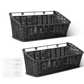 GRANNY SAYS Wicker Hanging Basket, 2 Pack Wall Basket for Kitchen, Fruit and Vegetable Storage Cabinet, Pantry Storage Spice Organization for Cabinet, Adhesive Shelf for Bathroom, Black