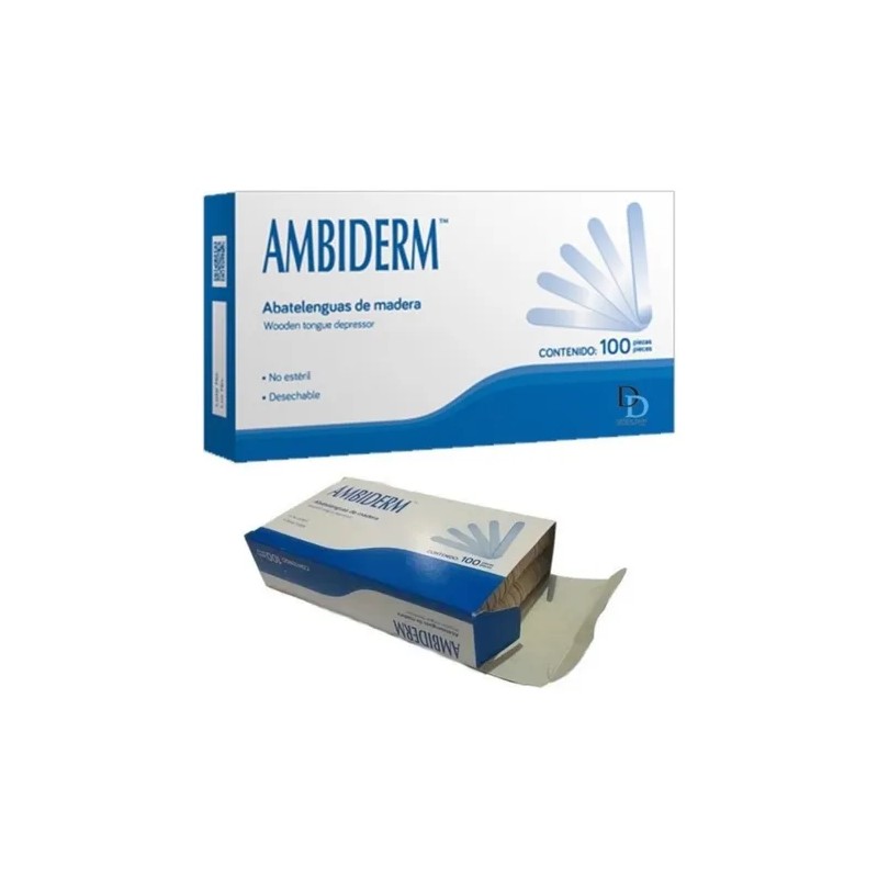 Pack 5 Cajas De Abatelenguas De Madera Ambiderm (500piezas)