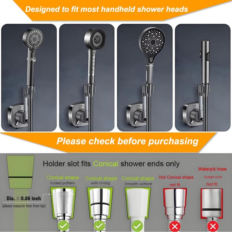 Shower Head Holder Wall Mounted, 360° Adjustable Handheld Shower Head