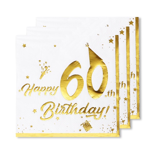 ParPix Pack of 20 Napkins 60th Birthday Decoration, 33 x