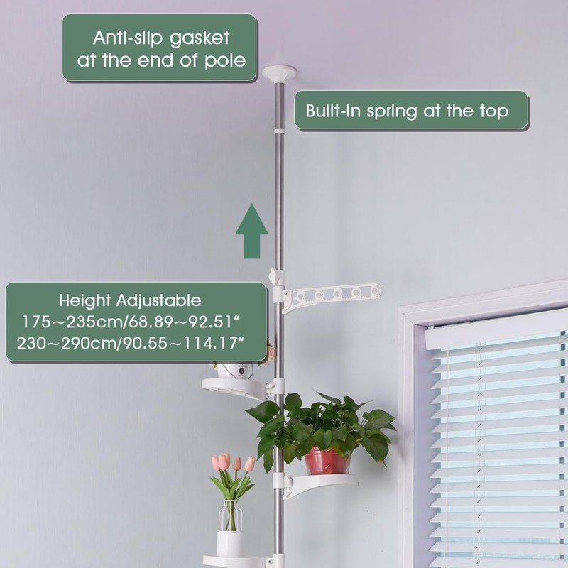 Hershii 5-Layer Indoor Plant Pole Spring Tension Rod Corner Flower