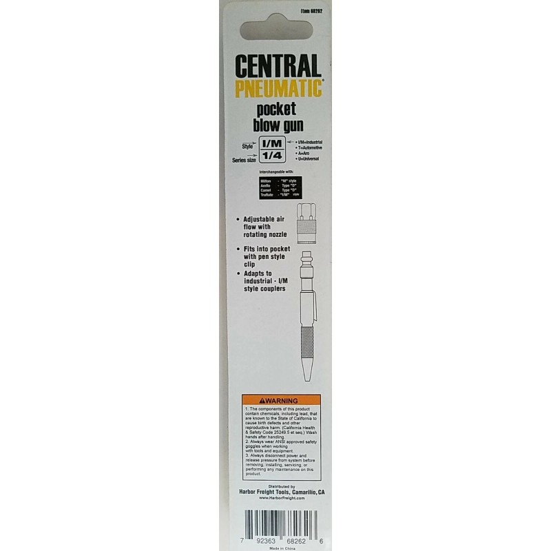 Central Pneumatic HFT 68262 Adjustable 4.5” Pocket Air Blow Gun