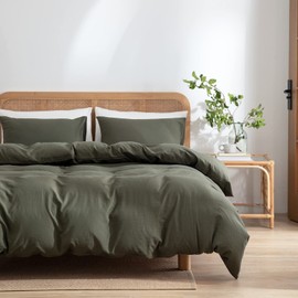 Dark Green Duvet Cover King, 100% Washed Microfiber 3 Pieces Solid Casual Olive Green Bedding Set for Men and Women, with Zipper Closure, Luxury Ultra Soft Relaxed Feel Natural (Dark Green, King)