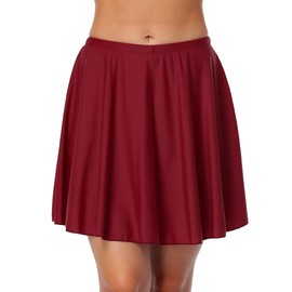 Hilor Women's High Waisted Swim Bottom Athletic Tankini Swimsuits A Line Swim Skirt Skort Swimwear Burgundy 8