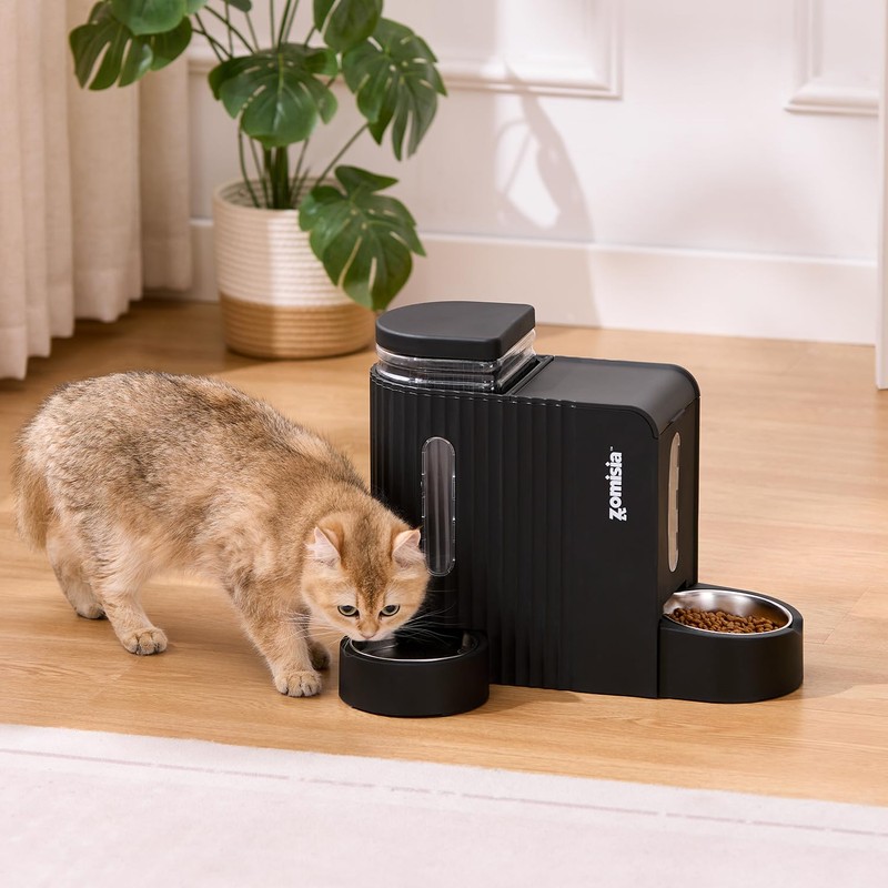 ZOMISIA Gravity Cat Feeder and Water Dispenser with 304 Stainless