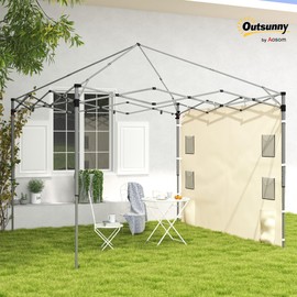 Outsunny Gazebo Side Panel, Canopy Sidewall Panel with 4 Mesh Bags and 2 Storage Pockets for 3 x 3 m Straight Leg Pop Up Gazebos, 1 Pack Sidewall Only, Beige